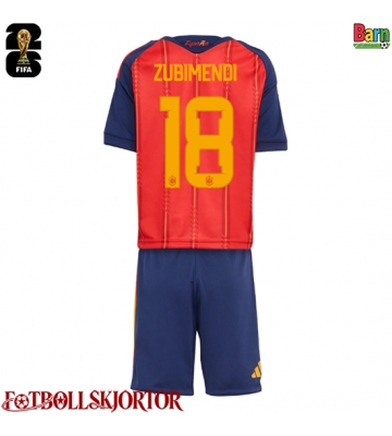 Spanien Martin Zubimendi #18 Hemmakläder Barn VM 2026 Kortärmad (+ Korta byxor)